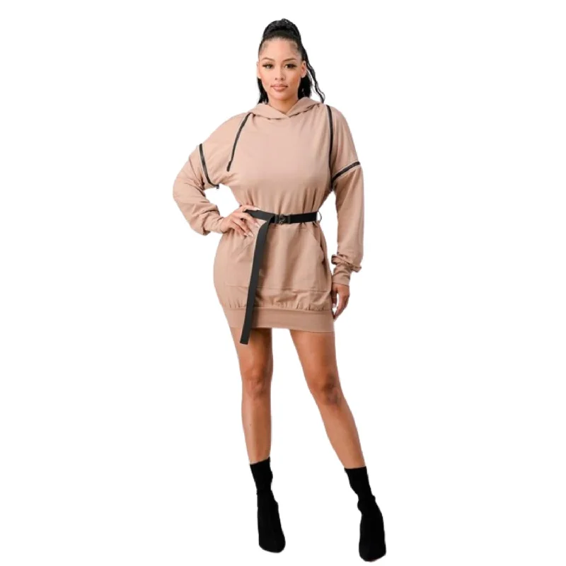 Get the Best for Less!Double Zipper Long Sleeve Hooded Mini Dress