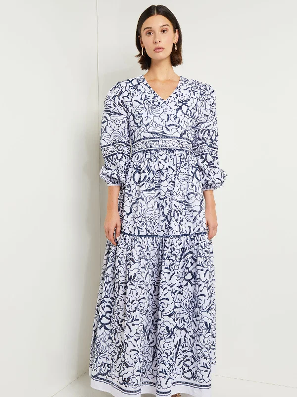 Limited Stock Available!Embroidered Floral Cotton Maxi Dress