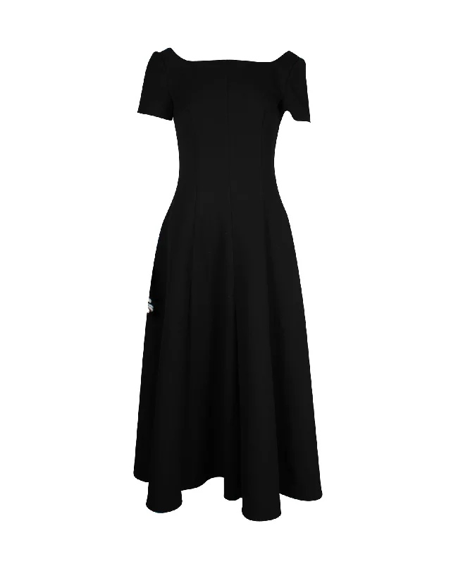 Buy More, Pay Less!Emilia Wickstead Low Back Short Sleeve Midi Dress in Black Polyester