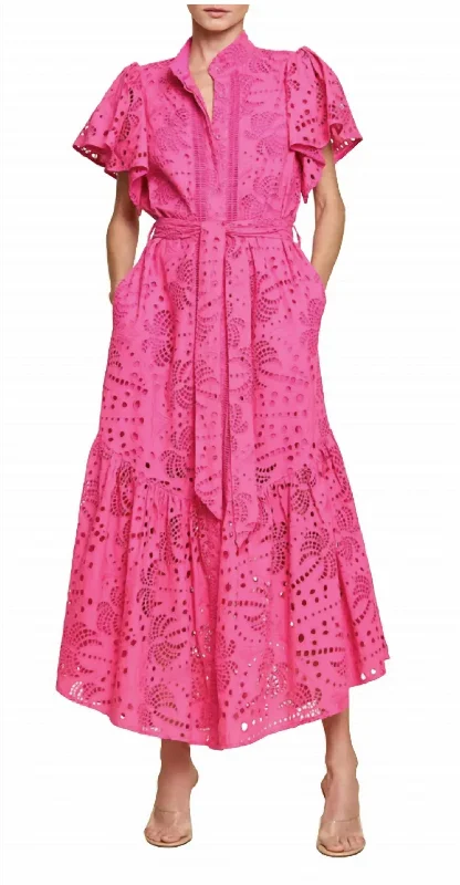 More Discounts, More Joy!Eyelet Midi Dress In Hot Pink