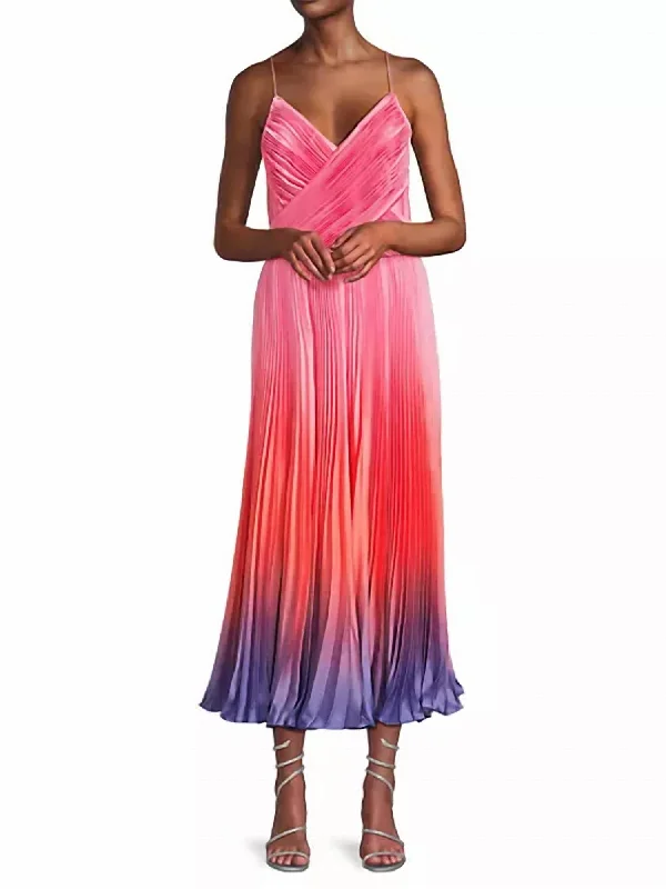 Exclusive Savings This Week!Fiji Pleated Midi Dress In Sunset Gradient
