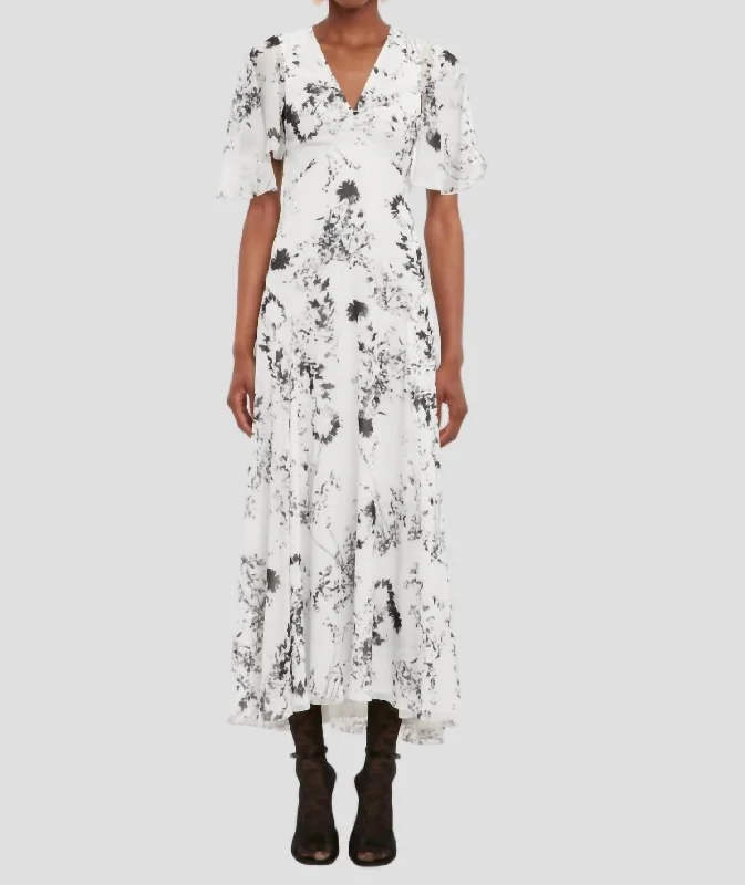 Seasonal Sale – Shop Now!Floaty Godet Maxi Dress In White Black Floral