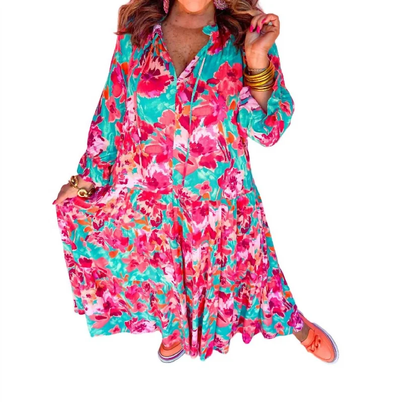 Save More with Every Purchase!Floral Maxi Dress In Teal/pink