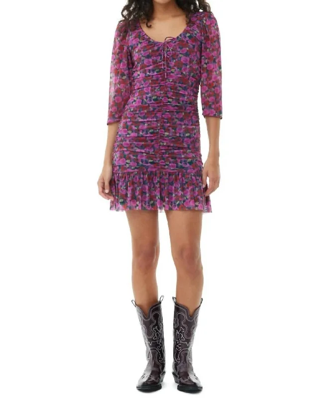 Flash Sale – Act Fast!Floral Mesh Flounce Ruched Mini Dress In Fiji Flower