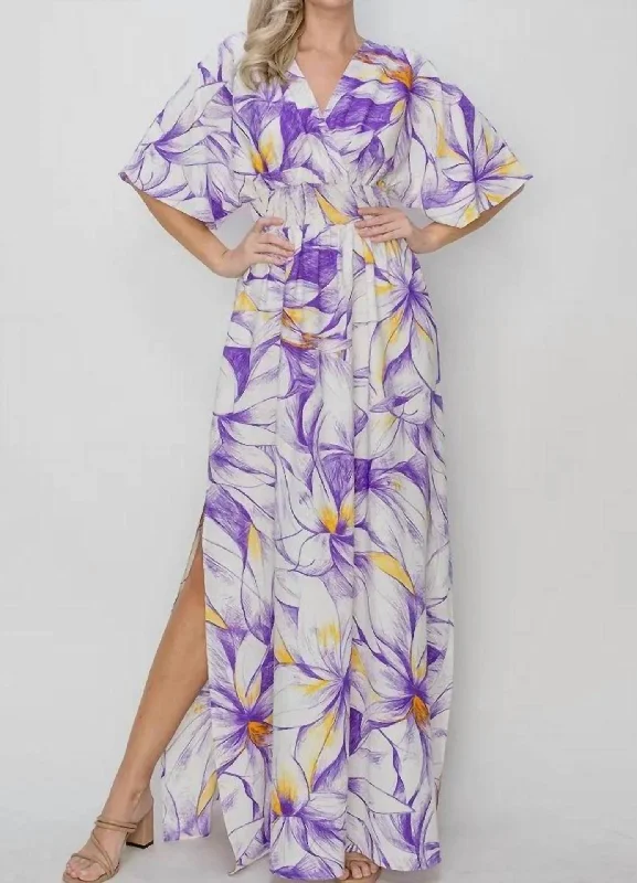 One Day Only – Huge Savings!Floral Short Sleeve Maxi Dress In Purple