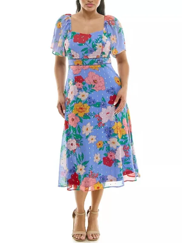 Don’t Wait – Shop Today!Floral Sweetheart Neck Midi Dress In Peri Multi