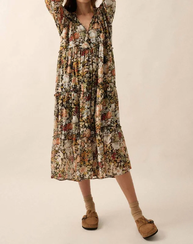 Limited Deals, Unlimited Savings!Floral V-Neck Chiffon Midi Dress In Multi