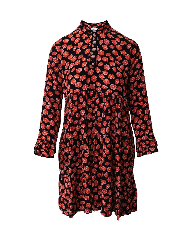 Your Exclusive Offer Awaits!Ganni Lindale Floral Print Mini Dress in Black and Red Viscose