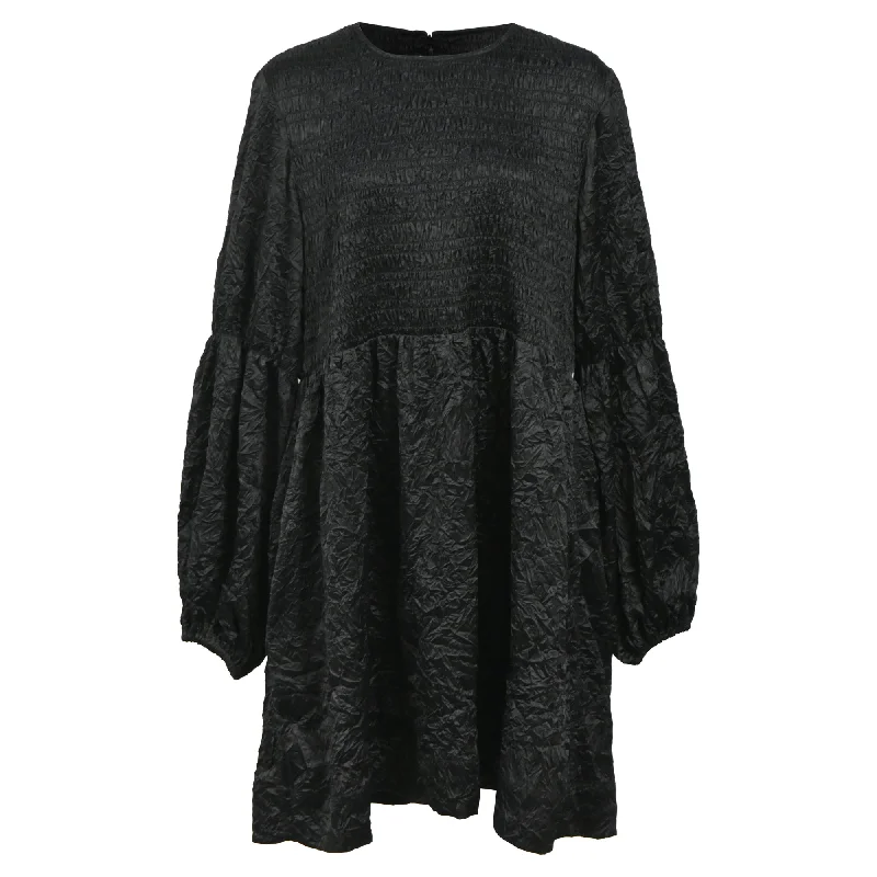 Shop More, Spend Less!Ganni Shirred Recycled-Cloqué Mini Dress in Black Polyester