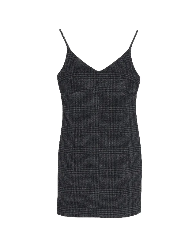 Save More Than Ever!Ganni Sleeveless Plaid Mini Dress in Grey Wool
