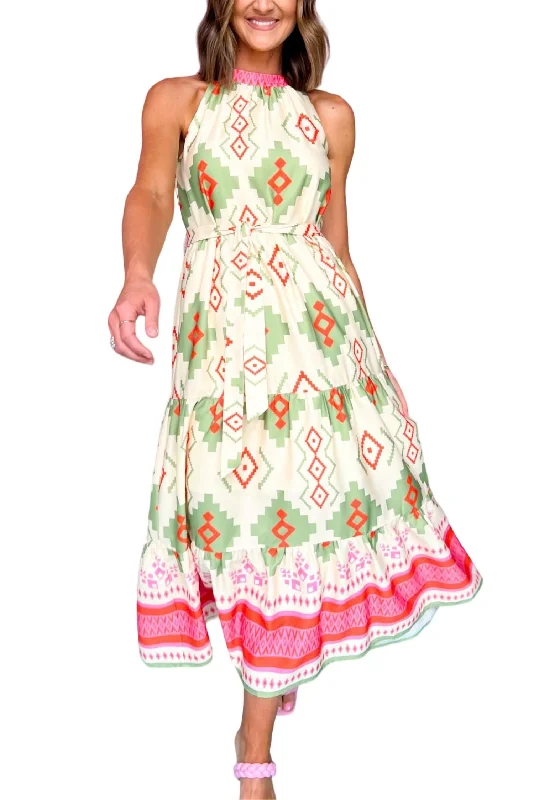 Shop More, Spend Less!Halter Tiered Maxi Dress In Yellow Mixed