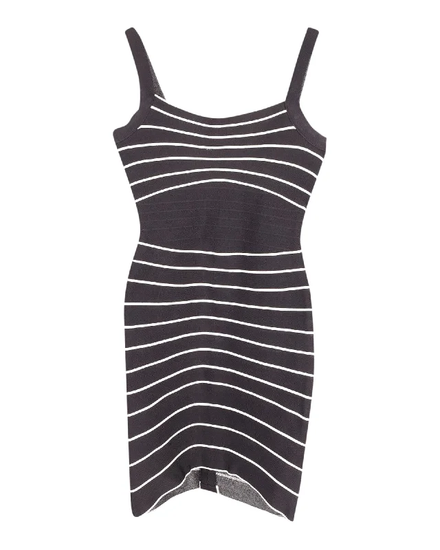 Get the Best for Less!Herve Leger Striped Mini Dress in Black Print Rayon