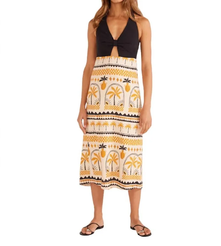 Today Only – Don’t Miss It!Hestia Halter Neck Midi Dress In Ivory/gold/black