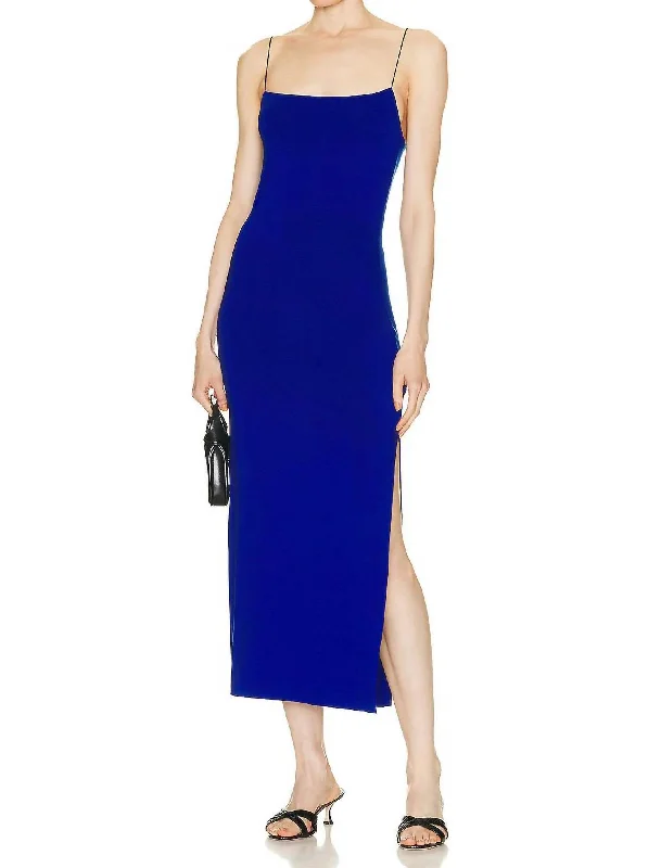 Mega Sale Happening Now!Italian Viscose Strappy Side Slit Maxi Dress In Blue Spirulina