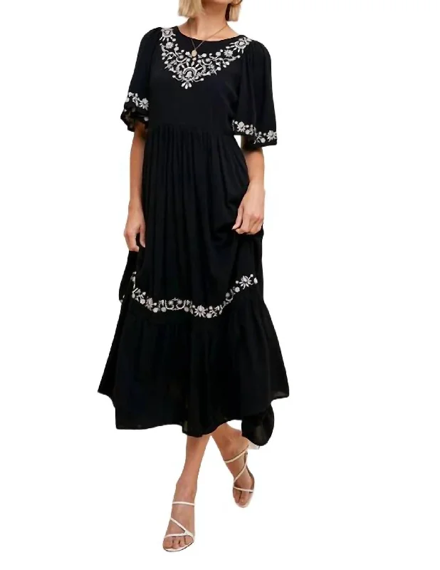 Act Fast – Limited Time Savings!Just For Fun Embroidered Midi Dress In Black