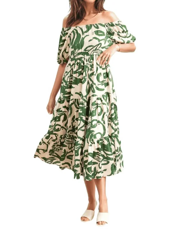 Time to Save Big!Lizzy Midi Dress In Green/ivory