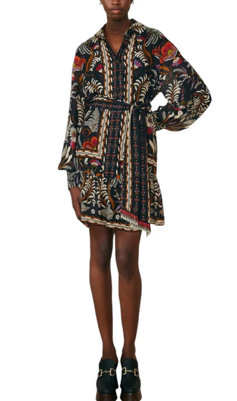 Amazing Prices You Can’t Resist!Long Sleeve Mini Dress In Blk Classic Garden