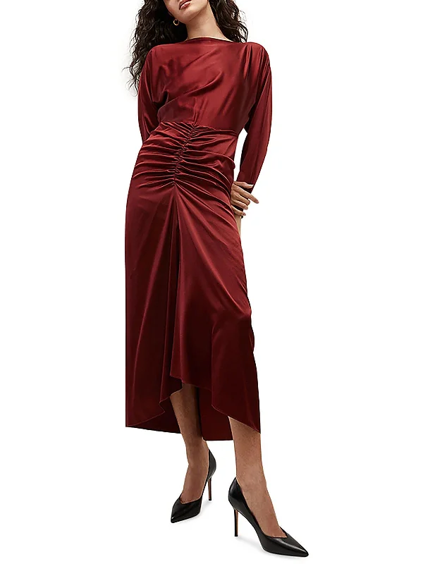 Only a Few Left – Order Now!Maro Sabri Womens Silk Blend Ruched Midi Dress