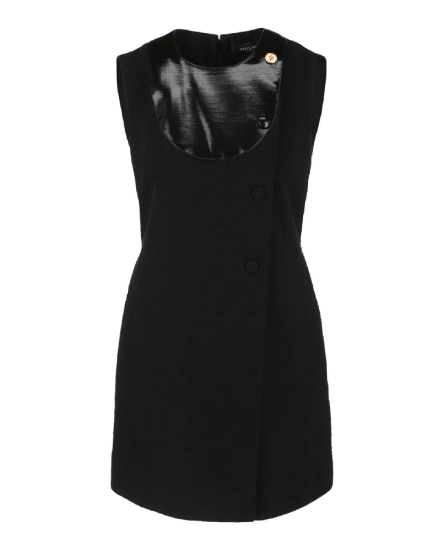Must-Have Deals Inside!Medusa Sleeveless Button Black Tweed Mini Dress
