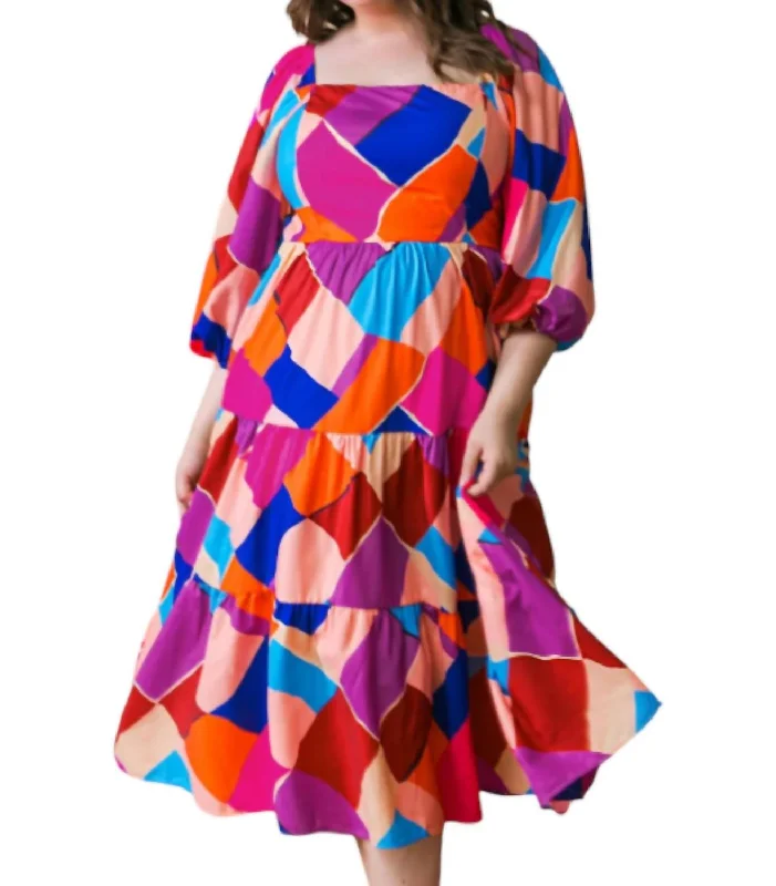 Steals and Deals Await!Midi Dress - Plus In Magenta/blue