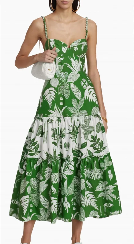 Massive Price Cuts!Mix Midi Dress In Forest Soul Off White
