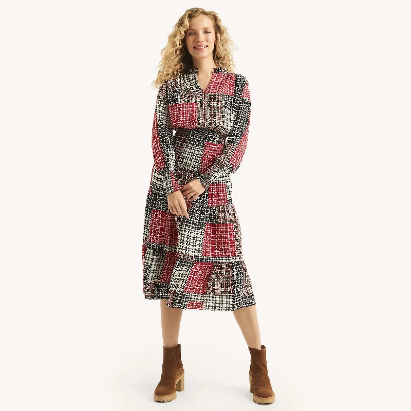 Find Your Perfect Deal Today!Nautica Womens Plaid Smocked Midi Dress