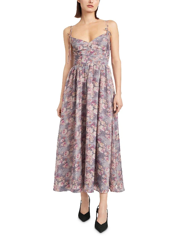 Price Drops You’ll Love!Organza Womens Metallic Floral Print Midi Dress