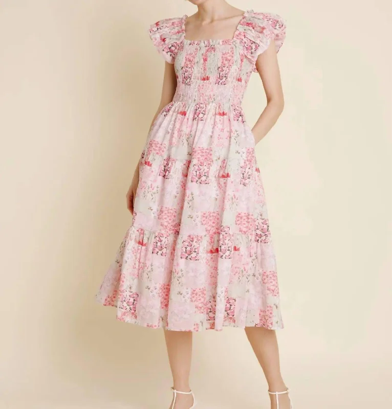 Upgrade for Less!Patchwork Tiered Midi Dress In Pink