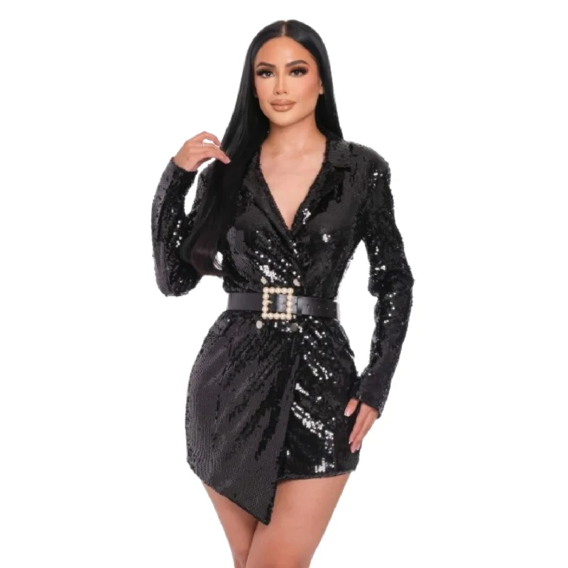 Unmissable Offers Await!Pearl Belted Sequin Blazer Mini Dress