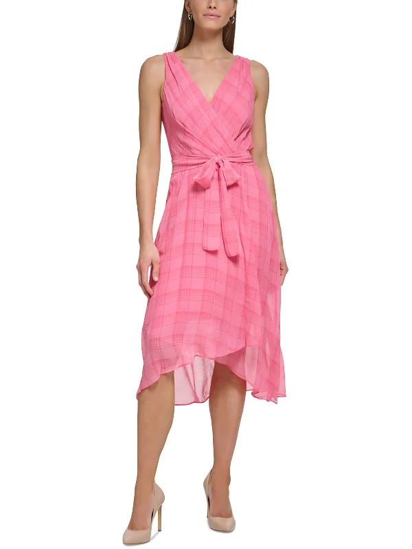 New Discounts Just Dropped!Petites Womens Chiffon Sleeveless Midi Dress
