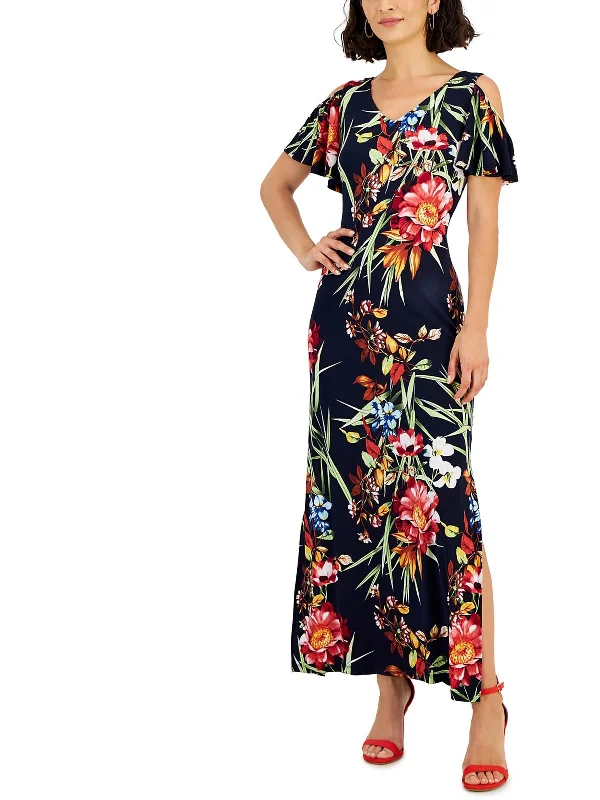 New Discounts Just Dropped!Petites Womens Floral Print Maxi Maxi Dress