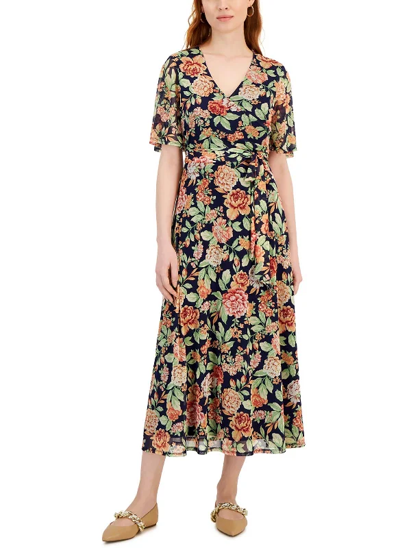 Unbeatable Prices!Petites Womens Floral Print Mesh Maxi Dress