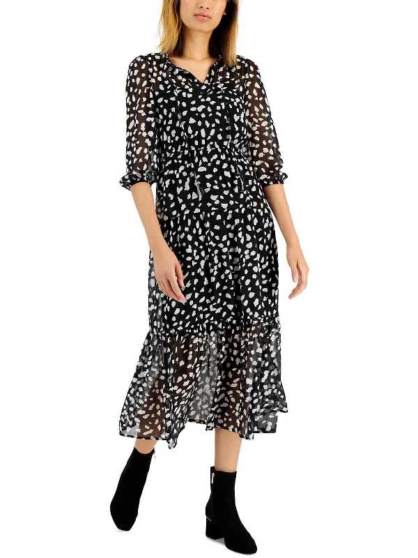 Every Deal is a Steal!Petites Womens Printed Chiffon Maxi Dress