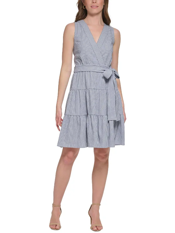 Shop Smart, Save Big!Petites Womens Tie Waist Tiered Midi Dress