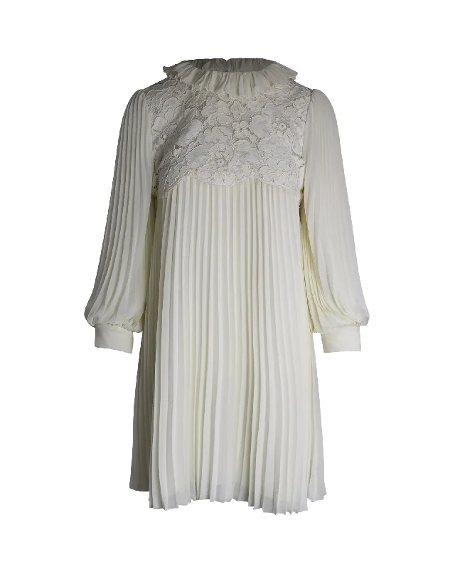 Every Deal is a Steal!Philosophy di Lorenzo Serafini Lace-Paneled Pleated Mini Dress in White Polyester Every Deal is a Steal!Philosophy di Lorenzo Serafini Lace-Paneled Pleated Mini Dress in White Polyester