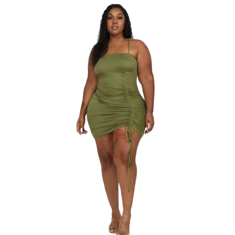 Limited-Time Price Drop!Plus Adjustable Ruched Detail Curvy Mini Dress