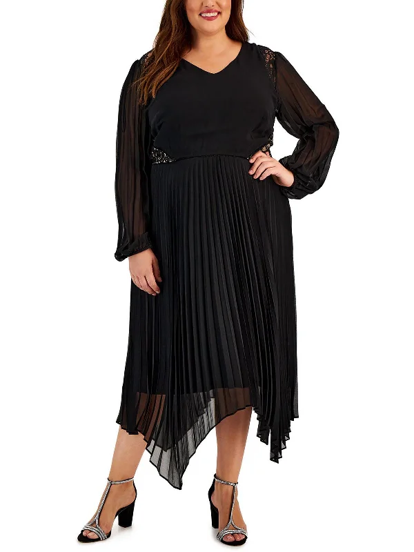 Exclusive Offers You’ll Love!Plus Womens Chiffon Pleated Maxi Dress