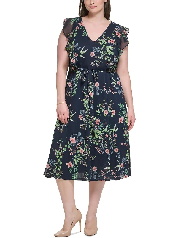 Shop More, Spend Less!Plus Womens Floral Flutter Sleeves Midi Dress