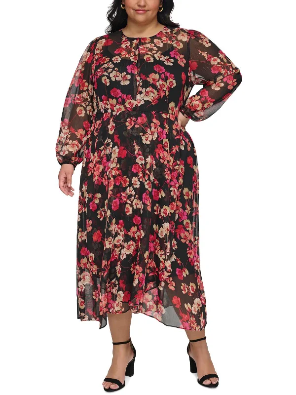 Instant Savings Await!Plus Womens Floral Metallic Midi Dress