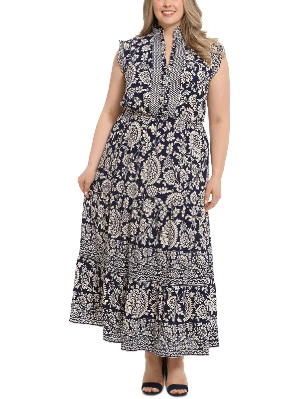 Hot Deals You Can’t Resist!Plus Womens Floral Print Pleated Maxi Dress
