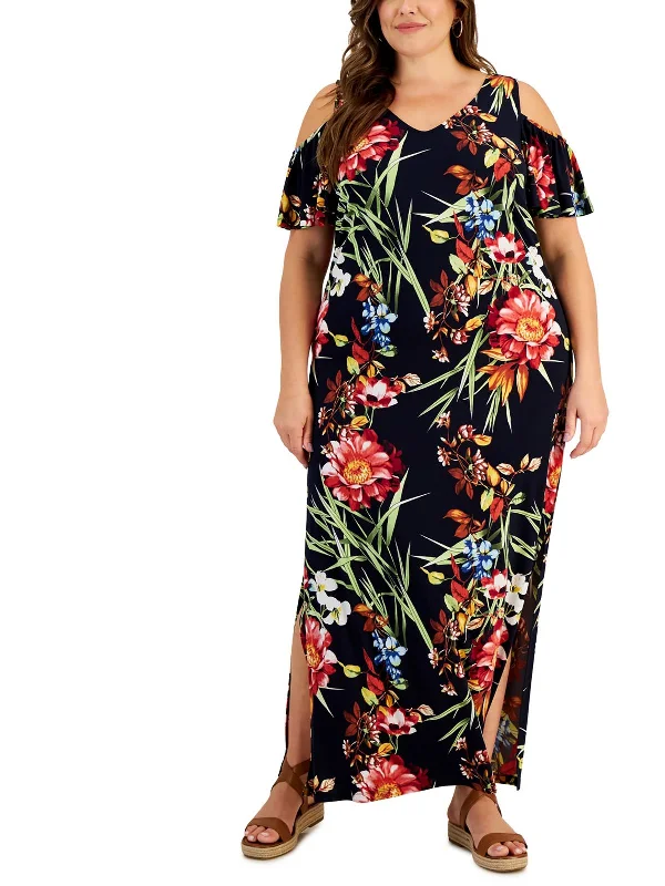 More Discounts, More Joy!Plus Womens Floral Print Polyester Maxi Dress