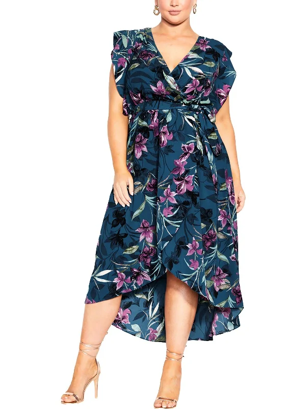 Save Like Never Before!Plus Womens Floral Print Polyester Maxi Dress