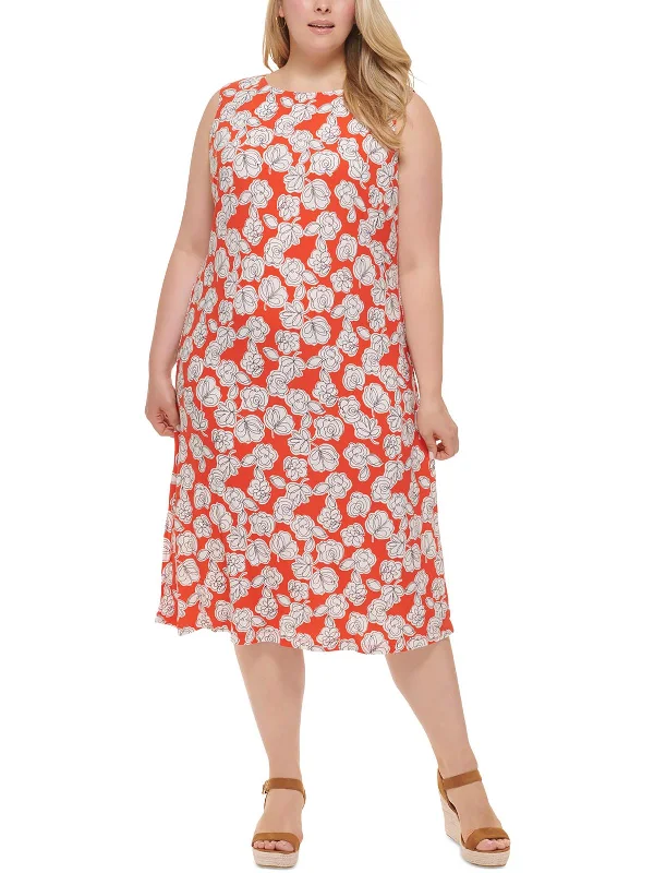 Sale Alert – Get Ready to Shop!Plus Womens Floral Print Polyester Midi Dress