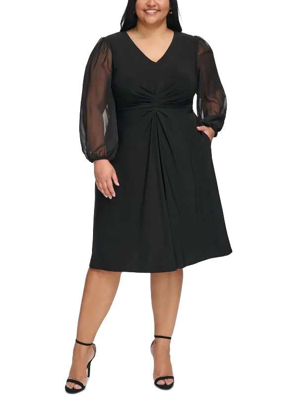 Huge Price Cuts Await!Plus Womens Gathered Sheer Midi Dress