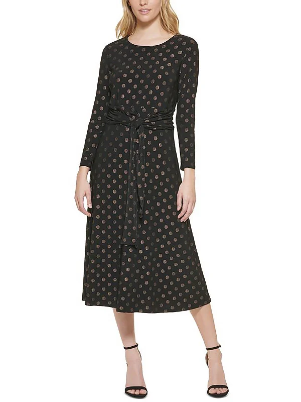 Shop Before It’s Gone!Plus Womens Metallic Belted Midi Dress