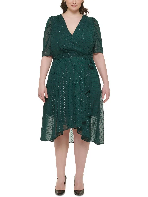 Shop Now and Save!Plus Womens Metallic Chiffon Midi Dress