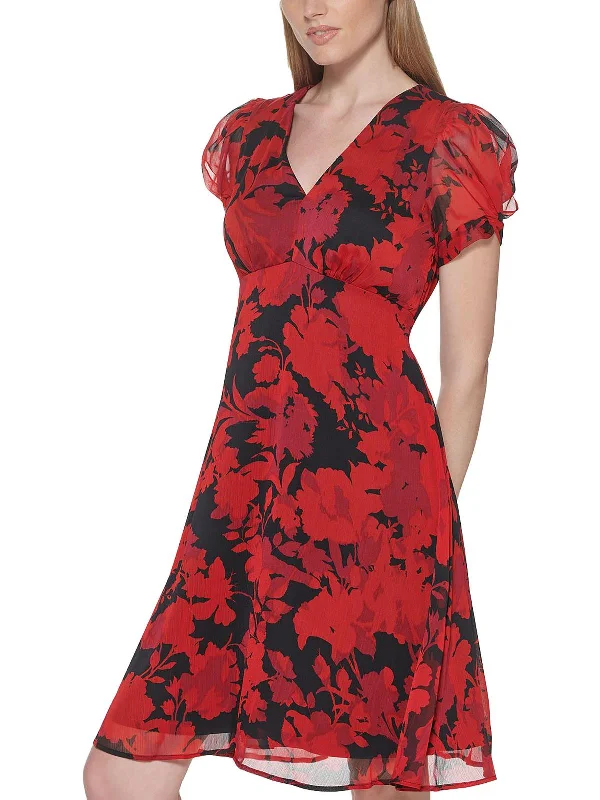 Seasonal Sale – Shop Now!Plus Womens Puff Sleeve Empire-Waist Midi Dress