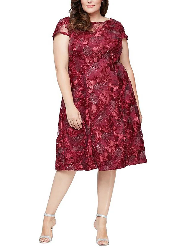 Steals and Deals Await!Plus Womens Sequined Lace Midi Dress