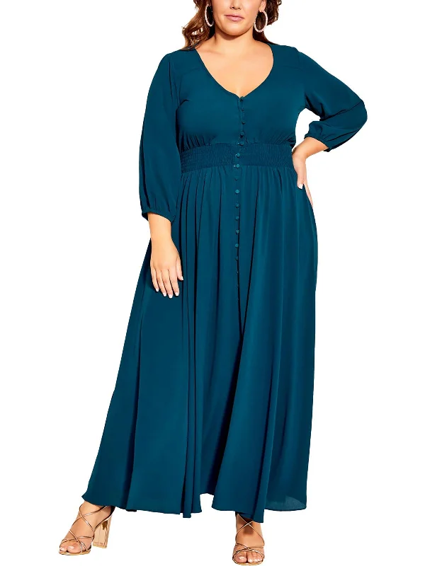 Steals and Deals Await!Plus Womens Smocked Polyester Maxi Dress