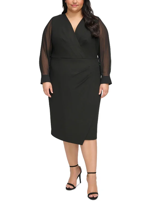 Huge Savings – Act Now!Plus Womens Solid Polyester Midi Dress